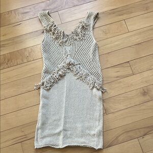 Fringe Knit Beige Dress